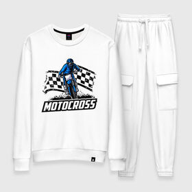 Женский костюм хлопок с принтом MOTOCROSS в городе Новоалтайск, 100% хлопок | на свитшоте круглая горловина, мягкая резинка по низу. Брюки заужены к низу, на них два вида карманов: два 