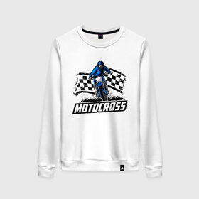 Женский свитшот хлопок с принтом MOTOCROSS в городе Новоалтайск, 100% хлопок | прямой крой, круглый вырез, на манжетах и по низу широкая трикотажная резинка  | cross | moto | motocross | motox | yamaha | байк | байкер | гонки | гонщик | кросс | мото | мотокросс | мотоцикл | мотоциклист | спортбайк