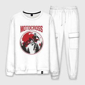 Мужской костюм хлопок с принтом MOTOCROSS в городе Новоалтайск, 100% хлопок | на свитшоте круглая горловина, мягкая резинка по низу. Брюки заужены к низу, на них два вида карманов: два “обычных” по бокам и два объемных, с клапанами, расположенные ниже линии бедра. Брюки с мягкой трикотажной резинкой на поясе и по низу штанин. В поясе для дополнительного комфорта — широкие завязки | cross | moto | motocross | motox | yamaha | байк | байкер | гонки | гонщик | кросс | мото | мотокросс | мотоцикл | мотоциклист | спортбайк