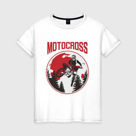 Женская футболка хлопок с принтом MOTOCROSS в городе Новоалтайск, 100% хлопок | прямой крой, круглый вырез горловины, длина до линии бедер, слегка спущенное плечо | cross | moto | motocross | motox | yamaha | байк | байкер | гонки | гонщик | кросс | мото | мотокросс | мотоцикл | мотоциклист | спортбайк