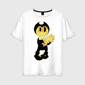 Женская футболка хлопок Oversize с принтом Bendy And The Ink Machine в городе Новоалтайск, 100% хлопок | свободный крой, круглый ворот, спущенный рукав, длина до линии бедер
 | bendy | bendy and the ink machine | бенди | бени | бенни | бэнди | детская | детям | игра | капли | компьютерная игра | краска | машина | подтеки | ужастик | чернила | чернильная