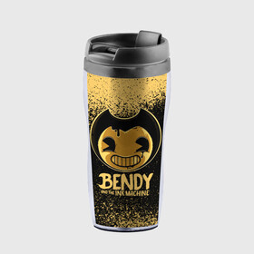 Термокружка-непроливайка с принтом Bendy And The Ink Machine в городе Новоалтайск, внутренняя часть — пищевой пластик, наружная часть — прозрачный пластик, между ними — полиграфическая вставка с рисунком | объем — 350 мл, герметичная крышка | bendy | bendy and the ink machine | бенди | бени | бенни | бэнди | детская | детям | игра | капли | компьютерная игра | краска | машина | подтеки | ужастик | чернила | чернильная