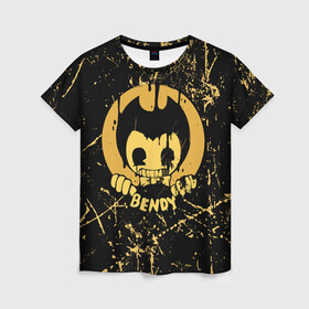 Женская футболка 3D с принтом Bendy And The Ink Machine в городе Новоалтайск, 100% полиэфир ( синтетическое хлопкоподобное полотно) | прямой крой, круглый вырез горловины, длина до линии бедер | bendy | bendy and the ink machine | бенди | бени | бенни | бэнди | детская | детям | игра | капли | компьютерная игра | краска | машина | подтеки | ужастик | чернила | чернильная
