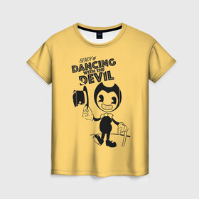 Женская футболка 3D с принтом Bendy And The Ink Machine в городе Новоалтайск, 100% полиэфир ( синтетическое хлопкоподобное полотно) | прямой крой, круглый вырез горловины, длина до линии бедер | bendy | bendy and the ink machine | бенди | бени | бенни | бэнди | детская | детям | игра | капли | компьютерная игра | краска | машина | подтеки | ужастик | чернила | чернильная