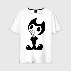 Женская футболка хлопок Oversize с принтом Bendy And The Ink Machine в городе Новоалтайск, 100% хлопок | свободный крой, круглый ворот, спущенный рукав, длина до линии бедер
 | bendy | bendy and the ink machine | бенди | бени | бенни | бэнди | детская | детям | игра | капли | компьютерная игра | краска | машина | подтеки | ужастик | чернила | чернильная