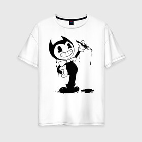 Женская футболка хлопок Oversize с принтом Bendy And The Ink Machine в городе Новоалтайск, 100% хлопок | свободный крой, круглый ворот, спущенный рукав, длина до линии бедер
 | bendy | bendy and the ink machine | бенди | бени | бенни | бэнди | детская | детям | игра | капли | компьютерная игра | краска | машина | подтеки | ужастик | чернила | чернильная