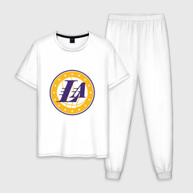 Мужская пижама хлопок с принтом LA Lakers в городе Новоалтайск, 100% хлопок | брюки и футболка прямого кроя, без карманов, на брюках мягкая резинка на поясе и по низу штанин
 | 23 | anthony davis | basketball | bryant | game | james | kobe | lebron | los angeles | nba | sport | баскетбол | брайант | бровь | джеймс | калифорния | коби | король | леброн | лейкерс | лос анджелес | нба | спорт | тренер | чемпио