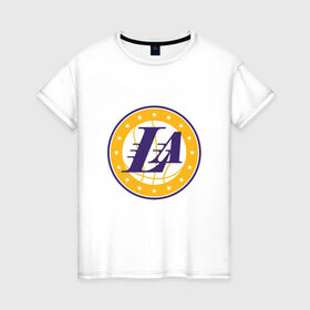 Женская футболка хлопок с принтом LA Lakers в городе Новоалтайск, 100% хлопок | прямой крой, круглый вырез горловины, длина до линии бедер, слегка спущенное плечо | 23 | anthony davis | basketball | bryant | game | james | kobe | lebron | los angeles | nba | sport | баскетбол | брайант | бровь | джеймс | калифорния | коби | король | леброн | лейкерс | лос анджелес | нба | спорт | тренер | чемпио
