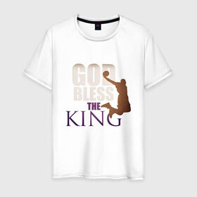 Мужская футболка хлопок с принтом God Bless The King в городе Новоалтайск, 100% хлопок | прямой крой, круглый вырез горловины, длина до линии бедер, слегка спущенное плечо. | 23 | anthony davis | basketball | bryant | game | james | kobe | lebron | los angeles | nba | sport | баскетбол | брайант | бровь | джеймс | калифорния | коби | король | леброн | лейкерс | лос анджелес | нба | спорт | тренер | чемпио