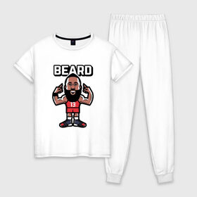 Женская пижама хлопок с принтом Harden - Beard в городе Новоалтайск, 100% хлопок | брюки и футболка прямого кроя, без карманов, на брюках мягкая резинка на поясе и по низу штанин | basketball | beard | game | harden | houston | james | nba | rockets | sport | баскетбол | борода | джеймс | нба | рокетс | спорт | тренер | харден | хьюстон | чемпион