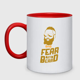 Кружка двухцветная с принтом Fear The Beard в городе Новоалтайск, керамика | объем — 330 мл, диаметр — 80 мм. Цветная ручка и кайма сверху, в некоторых цветах — вся внутренняя часть | Тематика изображения на принте: basketball | beard | game | harden | houston | james | nba | rockets | sport | баскетбол | борода | джеймс | нба | рокетс | спорт | тренер | харден | хьюстон | чемпион
