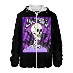 Мужская куртка 3D с принтом Love Phonk в городе Новоалтайск, ткань верха — 100% полиэстер, подклад — флис | прямой крой, подол и капюшон оформлены резинкой с фиксаторами, два кармана без застежек по бокам, один большой потайной карман на груди. Карман на груди застегивается на липучку | phonk memphis phonk | phonk rap | trap | рэп | трэп | фонк | фонк рэп | хип хоп