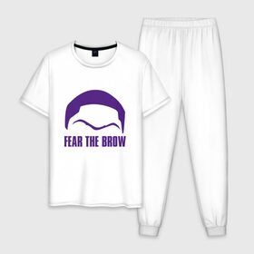 Мужская пижама хлопок с принтом Lakers - Fear The Brow в городе Новоалтайск, 100% хлопок | брюки и футболка прямого кроя, без карманов, на брюках мягкая резинка на поясе и по низу штанин
 | 23 | anthony davis | basketball | bryant | game | james | kobe | lebron | los angeles | nba | sport | баскетбол | брайант | бровь | джеймс | калифорния | коби | король | леброн | лейкерс | лос анджелес | нба | спорт | тренер | чемпио