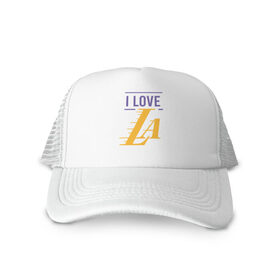 Кепка тракер с сеткой с принтом I Love Lakers в городе Новоалтайск, трикотажное полотно; задняя часть — сетка | длинный козырек, универсальный размер, пластиковая застежка | 23 | anthony davis | basketball | bryant | game | james | kobe | lebron | los angeles | nba | sport | баскетбол | брайант | бровь | джеймс | калифорния | коби | король | леброн | лейкерс | лос анджелес | нба | спорт | тренер | чемпио