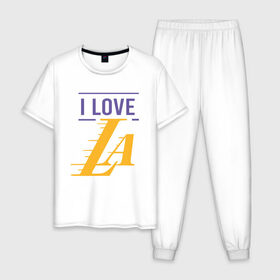 Мужская пижама хлопок с принтом I Love Lakers в городе Новоалтайск, 100% хлопок | брюки и футболка прямого кроя, без карманов, на брюках мягкая резинка на поясе и по низу штанин
 | 23 | anthony davis | basketball | bryant | game | james | kobe | lebron | los angeles | nba | sport | баскетбол | брайант | бровь | джеймс | калифорния | коби | король | леброн | лейкерс | лос анджелес | нба | спорт | тренер | чемпио