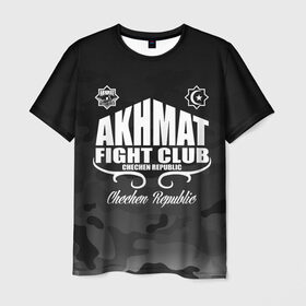 Мужская футболка 3D с принтом FIGHT CLUB AKHMAT в городе Новоалтайск, 100% полиэфир | прямой крой, круглый вырез горловины, длина до линии бедер | aca | acb | akhmat | club | fight | mma | wfca | ахмат | грозный | чечня