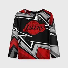 Детский лонгслив 3D с принтом LA LAKERS RED в городе Новоалтайск, 100% полиэстер | длинные рукава, круглый вырез горловины, полуприлегающий силуэт
 | bryant | james | jordan | kobe | la lakers | lakers | lebron | nba | баскетбол | брайант | брайнт | джеймс | джордан | коби | леброн | лейкерс | лэйкерс | мамба | нба | черная