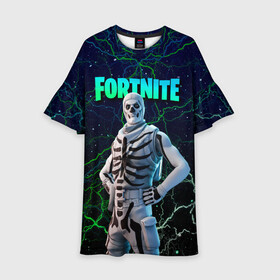 Детское платье 3D с принтом Fortnite Skull Trooper в городе Новоалтайск, 100% полиэстер | прямой силуэт, чуть расширенный к низу. Круглая горловина, на рукавах — воланы | chapter 2 | fortnite | fortnite 3 | fortnite skull | fortnite skull trooper | fortnitemare | halloween | skull trooper | лого фортнайт | сет skull trooper | скелет | скин скелет | фортнайт | фортнайт глава 2 | фортнайт скелет | хэллоуин | хэллоуин фортнай