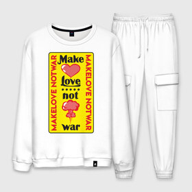 Мужской костюм хлопок с принтом Make love, not war в городе Новоалтайск, 100% хлопок | на свитшоте круглая горловина, мягкая резинка по низу. Брюки заужены к низу, на них два вида карманов: два “обычных” по бокам и два объемных, с клапанами, расположенные ниже линии бедра. Брюки с мягкой трикотажной резинкой на поясе и по низу штанин. В поясе для дополнительного комфорта — широкие завязки | make love not war | война | занимайтесь любовью а не войной | любовь | прикольная надпись