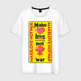 Мужская футболка хлопок с принтом Make love, not war в городе Новоалтайск, 100% хлопок | прямой крой, круглый вырез горловины, длина до линии бедер, слегка спущенное плечо. | make love not war | война | занимайтесь любовью а не войной | любовь | прикольная надпись