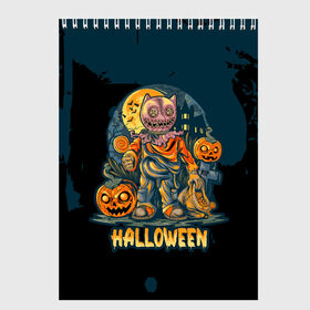 Скетчбук с принтом Happy Halloween в городе Новоалтайск, 100% бумага
 | 48 листов, плотность листов — 100 г/м2, плотность картонной обложки — 250 г/м2. Листы скреплены сверху удобной пружинной спиралью | diy | ghost | halloween | horror | makeup | scary | skull clown | trick or treat | вампир | ведьма | кошка | луна | магия | ночь | тыква | хэллоуин