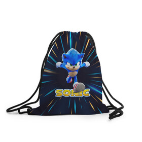Рюкзак-мешок 3D с принтом SONIC. в городе Новоалтайск, 100% полиэстер | плотность ткани — 200 г/м2, размер — 35 х 45 см; лямки — толстые шнурки, застежка на шнуровке, без карманов и подкладки | game | sega | sonic | sonic the hedgehog | видеоигра | доктор эггман | звуковой | игра | со скоростью звука | соник | соник в кино