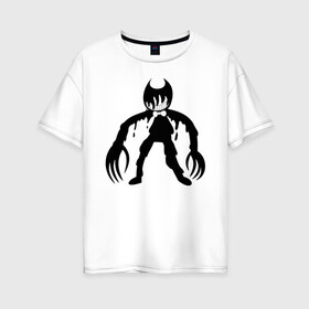 Женская футболка хлопок Oversize с принтом Bendy And The Ink Machine в городе Новоалтайск, 100% хлопок | свободный крой, круглый ворот, спущенный рукав, длина до линии бедер
 | bendy | bendy and the ink machine | бенди | бени | бенни | бэнди | детская | детям | игра | капли | компьютерная игра | краска | машина | подтеки | ужастик | чернила | чернильная