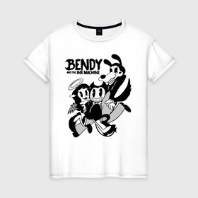 Женская футболка хлопок с принтом Bendy And The Ink Machine в городе Новоалтайск, 100% хлопок | прямой крой, круглый вырез горловины, длина до линии бедер, слегка спущенное плечо | bendy | bendy and the ink machine | бенди | бени | бенни | бэнди | детская | детям | игра | капли | компьютерная игра | краска | машина | подтеки | ужастик | чернила | чернильная