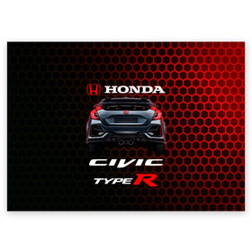 Поздравительная открытка с принтом Honda Civic Type R. в городе Новоалтайск, 100% бумага | плотность бумаги 280 г/м2, матовая, на обратной стороне линовка и место для марки
 | Тематика изображения на принте: 2020 | auto | honda | honda civic | honda civic type r 2020 | sport | type r | авто | автомобиль | автомобильные | бренд | марка | машины | спорт | хонда