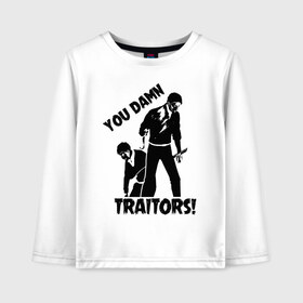 Детский лонгслив хлопок с принтом YOU DAMN TRAITORS! в городе Новоалтайск, 100% хлопок | круглый вырез горловины, полуприлегающий силуэт, длина до линии бедер | anime | attack on titan | аниме | армин арлерт | атак он титан | атака на титанов | атака титанов | великаны | гарнизон | колоссальный | леви | легион разведки | лого | манга | микаса аккерман | разведкорпус