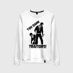 Женский свитшот хлопок с принтом YOU DAMN TRAITORS! в городе Новоалтайск, 100% хлопок | прямой крой, круглый вырез, на манжетах и по низу широкая трикотажная резинка  | anime | attack on titan | аниме | армин арлерт | атак он титан | атака на титанов | атака титанов | великаны | гарнизон | колоссальный | леви | легион разведки | лого | манга | микаса аккерман | разведкорпус