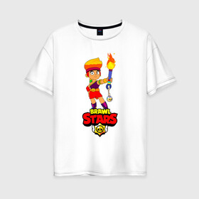 Женская футболка хлопок Oversize с принтом Brawl Stars Amber в городе Новоалтайск, 100% хлопок | свободный крой, круглый ворот, спущенный рукав, длина до линии бедер
 | amber | crow | leon | logo game | nita | sandy | spike | surge | амбер | бравл старс | бравлер | браво | герои | девочкам | детям | легендарный | леон | логотипы игр | мальчикам | огненный | огонь | пламя | сенди | спраут | чер