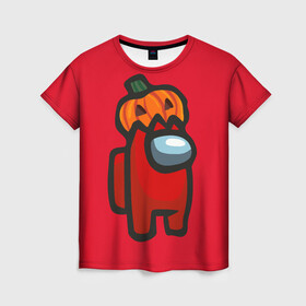 Женская футболка 3D с принтом HALLOWEEN IS AMONG US в городе Новоалтайск, 100% полиэфир ( синтетическое хлопкоподобное полотно) | прямой крой, круглый вырез горловины, длина до линии бедер | among us | halloween | impostor | twitch | амонг ас | звезды | игра | космонавт | космонавты | космос | предатель | среди нас | твитч | твич | хэллоуин