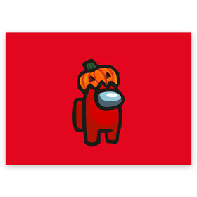 Поздравительная открытка с принтом HALLOWEEN IS AMONG US в городе Новоалтайск, 100% бумага | плотность бумаги 280 г/м2, матовая, на обратной стороне линовка и место для марки
 | among us | halloween | impostor | twitch | амонг ас | звезды | игра | космонавт | космонавты | космос | предатель | среди нас | твитч | твич | хэллоуин