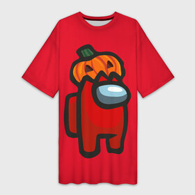 Платье-футболка 3D с принтом HALLOWEEN IS AMONG US в городе Новоалтайск,  |  | among us | halloween | impostor | twitch | амонг ас | звезды | игра | космонавт | космонавты | космос | предатель | среди нас | твитч | твич | хэллоуин