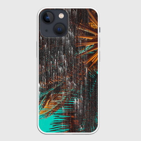 Чехол для iPhone 13 mini с принтом Palm glitch art в городе Новоалтайск,  |  | Тематика изображения на принте: art | astraction | glitch | palm | sky | абстракция | арт | ветки | глитч | листья | небо | пальмы