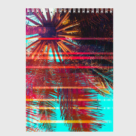 Скетчбук с принтом Palm glitch art в городе Новоалтайск, 100% бумага
 | 48 листов, плотность листов — 100 г/м2, плотность картонной обложки — 250 г/м2. Листы скреплены сверху удобной пружинной спиралью | Тематика изображения на принте: art | astraction | glitch | palm | sky | абстракция | арт | ветки | глитч | листья | небо | пальмы