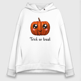 Женское худи Oversize хлопок с принтом Halloween pumpkin в городе Новоалтайск, френч-терри — 70% хлопок, 30% полиэстер. Мягкий теплый начес внутри —100% хлопок | боковые карманы, эластичные манжеты и нижняя кромка, капюшон на магнитной кнопке | halloween | pumpkin | trick or treat | кошелек или жизнь | подарок на хэллуин | тыква