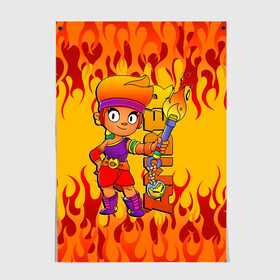 Постер с принтом Brawl Stars - Amber в городе Новоалтайск, 100% бумага
 | бумага, плотность 150 мг. Матовая, но за счет высокого коэффициента гладкости имеет небольшой блеск и дает на свету блики, но в отличии от глянцевой бумаги не покрыта лаком | amber | brawl amber | brawl fire girl | brawl stars | brawl stars amber | brawl stars logo | brawl новый герой | brawler | new brawler | бравл стар эмбер | бравл старс | бравл эмбер | эмбер