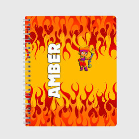Тетрадь с принтом Brawl Stars - Amber в городе Новоалтайск, 100% бумага | 48 листов, плотность листов — 60 г/м2, плотность картонной обложки — 250 г/м2. Листы скреплены сбоку удобной пружинной спиралью. Уголки страниц и обложки скругленные. Цвет линий — светло-серый
 | amber | brawl amber | brawl fire girl | brawl stars | brawl stars amber | brawl stars logo | brawl новый герой | brawler | new brawler | бравл стар эмбер | бравл старс | бравл эмбер | эмбер