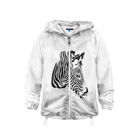 Детская ветровка 3D с принтом Zebra в городе Новоалтайск, 100% полиэстер | подол и капюшон оформлены резинкой с фиксаторами, по бокам два кармана без застежек, один потайной карман на груди | africa | black | savanna | stripe | white | zebra | африка | белый | зебра | полоска | саванна | черный
