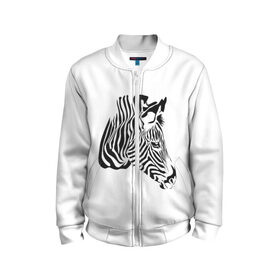 Детский бомбер 3D с принтом Zebra в городе Новоалтайск, 100% полиэстер | застегивается на молнию, по бокам два кармана без застежек, мягкие манжеты, по низу бомбера и на воротнике — эластичная резинка | africa | black | savanna | stripe | white | zebra | африка | белый | зебра | полоска | саванна | черный
