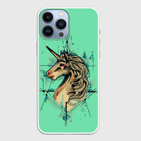 Чехол для iPhone 13 Pro Max с принтом Единорог акварель в городе Новоалтайск,  |  | Тематика изображения на принте: акварель | голова единорога | единорог | мифические существа. | прямые линии с акварелью | рисунок в акварели