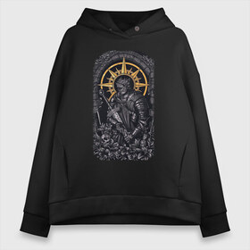 Женское худи Oversize хлопок с принтом Dark Souls рыцарь душа пепла в городе Новоалтайск, френч-терри — 70% хлопок, 30% полиэстер. Мягкий теплый начес внутри —100% хлопок | боковые карманы, эластичные манжеты и нижняя кромка, капюшон на магнитной кнопке | Тематика изображения на принте: dark souls | дарк соулс | душа пепла | меч | рыцарь | солнце | тёмные души
