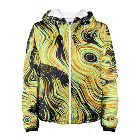 Женская куртка 3D с принтом Желтые линии в городе Новоалтайск, ткань верха — 100% полиэстер, подклад — флис | прямой крой, подол и капюшон оформлены резинкой с фиксаторами, два кармана без застежек по бокам, один большой потайной карман на груди. Карман на груди застегивается на липучку | abstract | lines | paint | yellow | абстракция | движение | желтый | краска | линии | течение