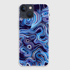 Чехол для iPhone 13 mini с принтом Синие линии в городе Новоалтайск,  |  | Тематика изображения на принте: abstract | flow | lines | paint | space | абстракция | движение | космос | краска | линии | пятна | синий | течение | фиолетовый