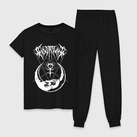 Женская пижама хлопок с принтом GHOSTEMANE в городе Новоалтайск, 100% хлопок | брюки и футболка прямого кроя, без карманов, на брюках мягкая резинка на поясе и по низу штанин | america | eric whitney | ghostemane | glitch | trash | usa | америка | глитч | сша | треш