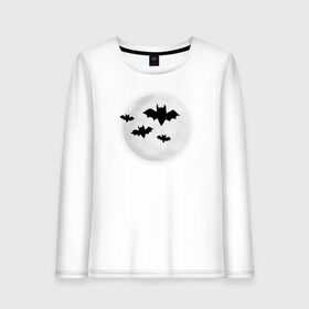 Женский лонгслив хлопок с принтом Halloween в городе Новоалтайск, 100% хлопок |  | bat | bats | halloween | moon | летучии | луна | мыши | хэллоуин