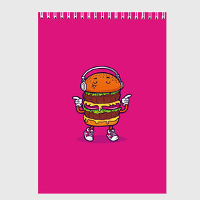 Скетчбук с принтом BURGER в городе Новоалтайск, 100% бумага
 | 48 листов, плотность листов — 100 г/м2, плотность картонной обложки — 250 г/м2. Листы скреплены сверху удобной пружинной спиралью | Тематика изображения на принте: бургер | котлета | музыка | персонаж | прикольное