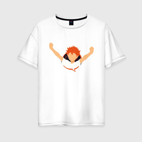 Женская футболка хлопок Oversize с принтом Haikyuu Хината в городе Новоалтайск, 100% хлопок | свободный крой, круглый ворот, спущенный рукав, длина до линии бедер
 | anime | haiky | haikyu | haikyuu | hinata | kageyama | karasuno | manga | аниме | волейбол | дайчи | кагеяма | карасуно | манга | сёё | тсукешима | хайку | хината | хината сее